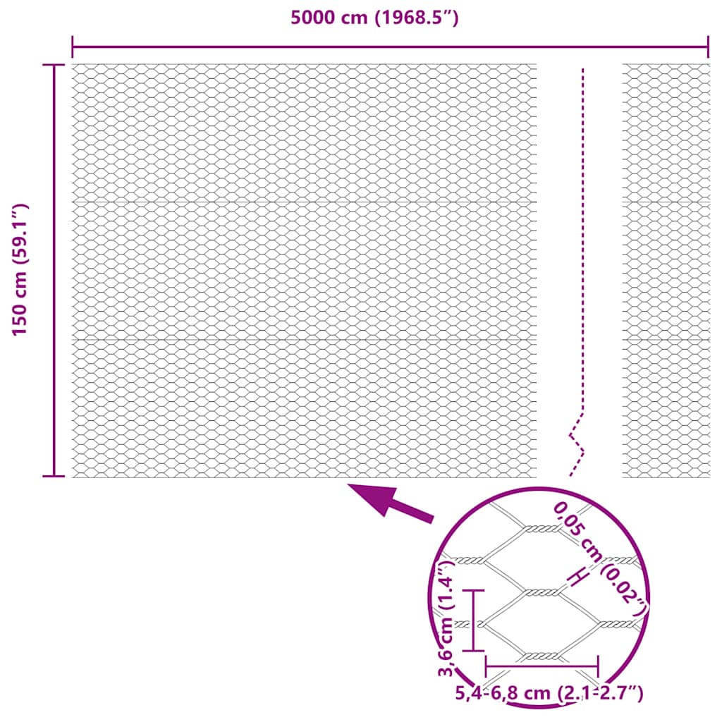 Sechseckgeflechtzaun Silber 1.5 x 50 m Verzinkter Stahl