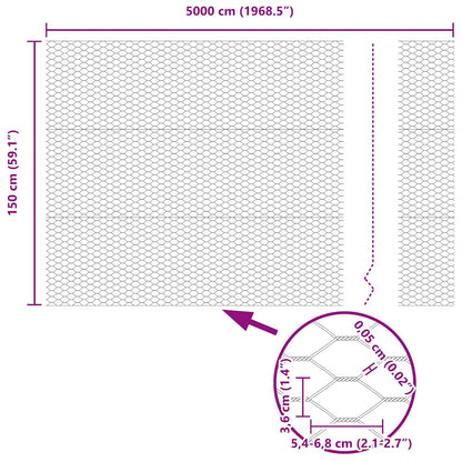 Sechseckgeflechtzaun Silber 1.5 x 50 m Verzinkter Stahl