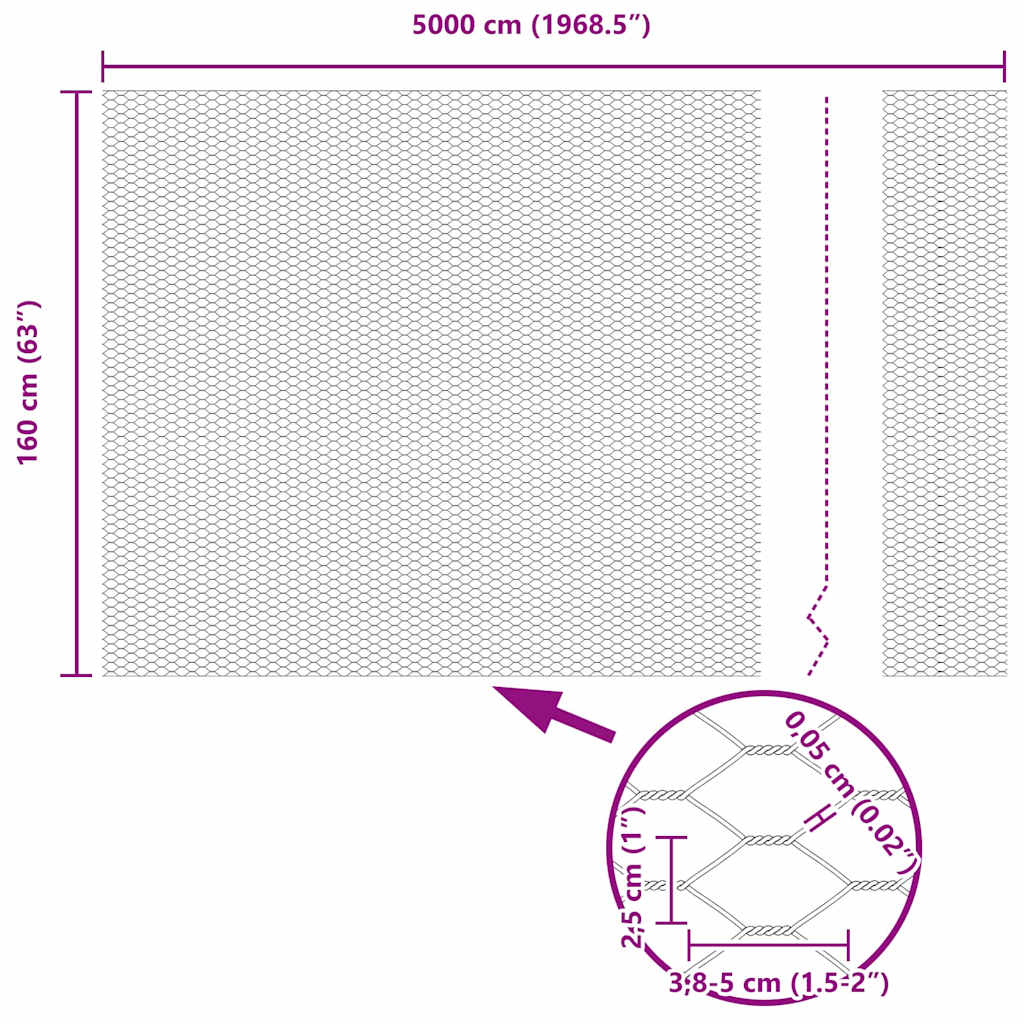 Sechseckgeflechtzaun Silber 1.6 x 50 m Verzinkter Stahl