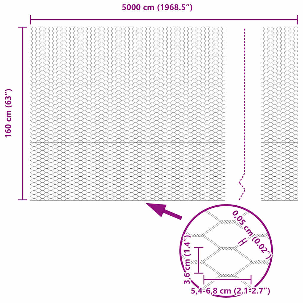 Sechseckgeflechtzaun Silber 1.6 x 50 m Verzinkter Stahl