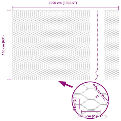 Sechseckgeflechtzaun Silber 1.6 x 50 m Verzinkter Stahl
