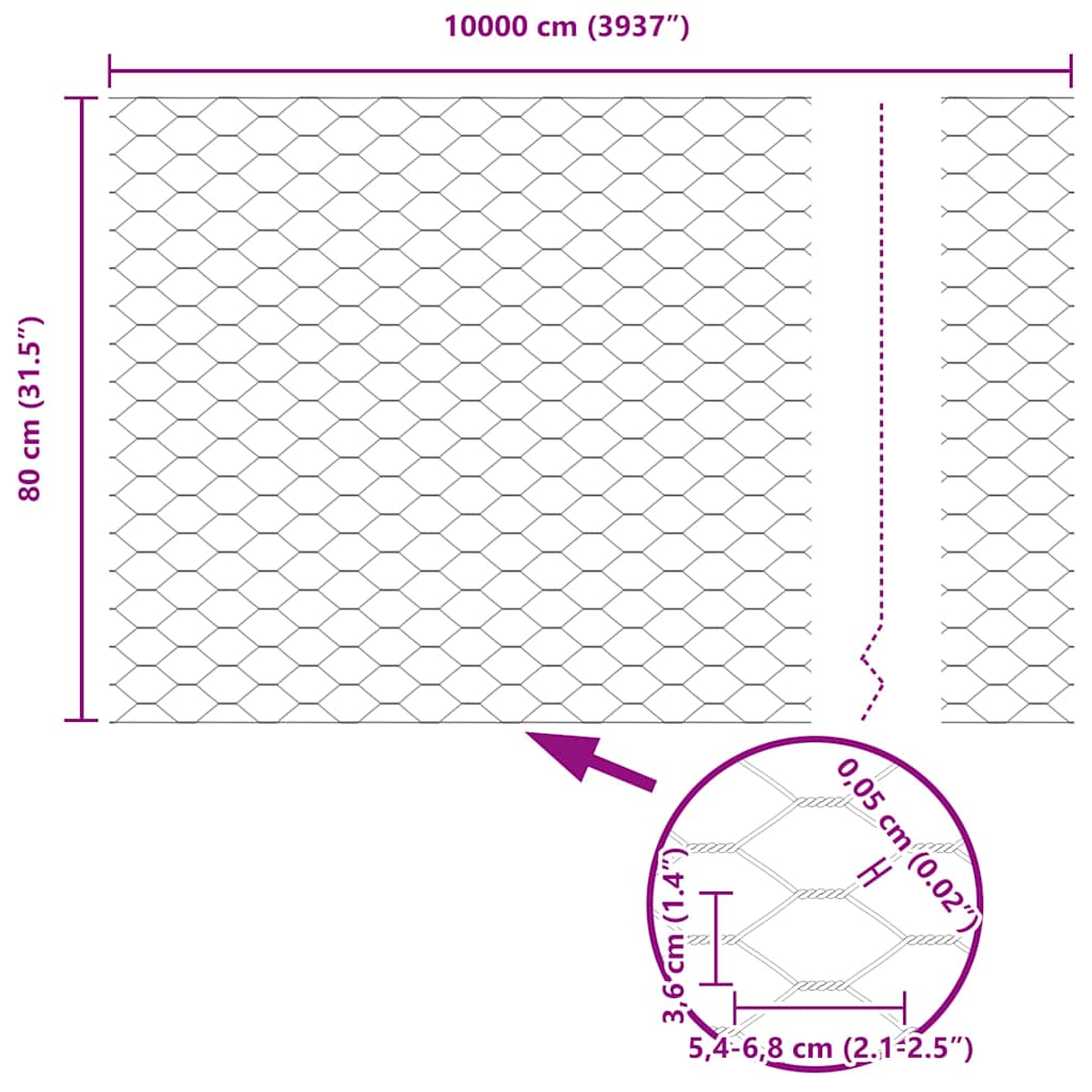 Hexagonzaun Silber 0,8 x 100 m Verzinkter Stahl