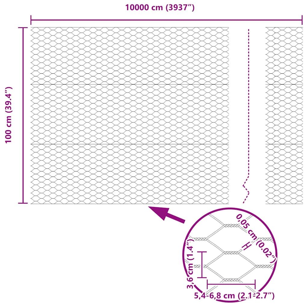 Sechseckgeflechtzaun Silber 1 x 100 m Verzinkter Stahl