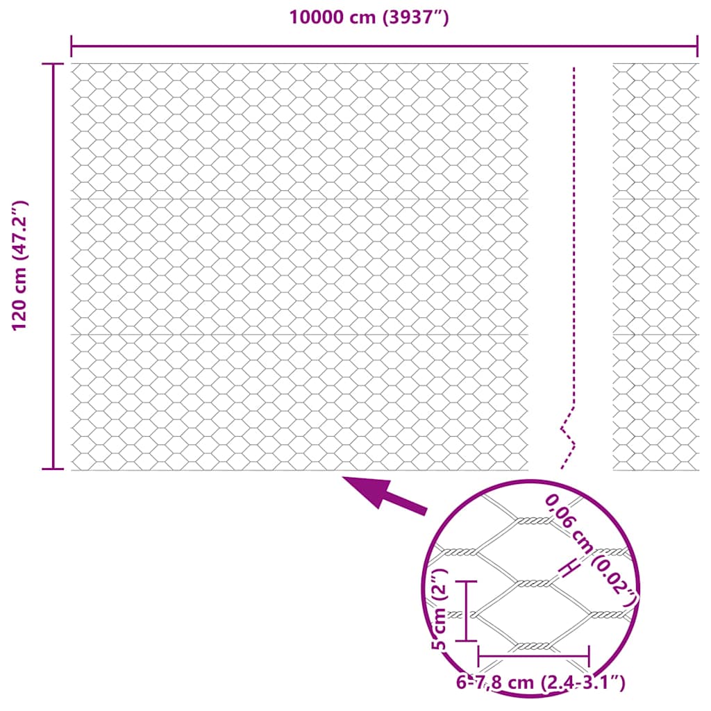 Sechseckgeflechtzaun Silber 1.2 x 100 m Verzinkter Stahl