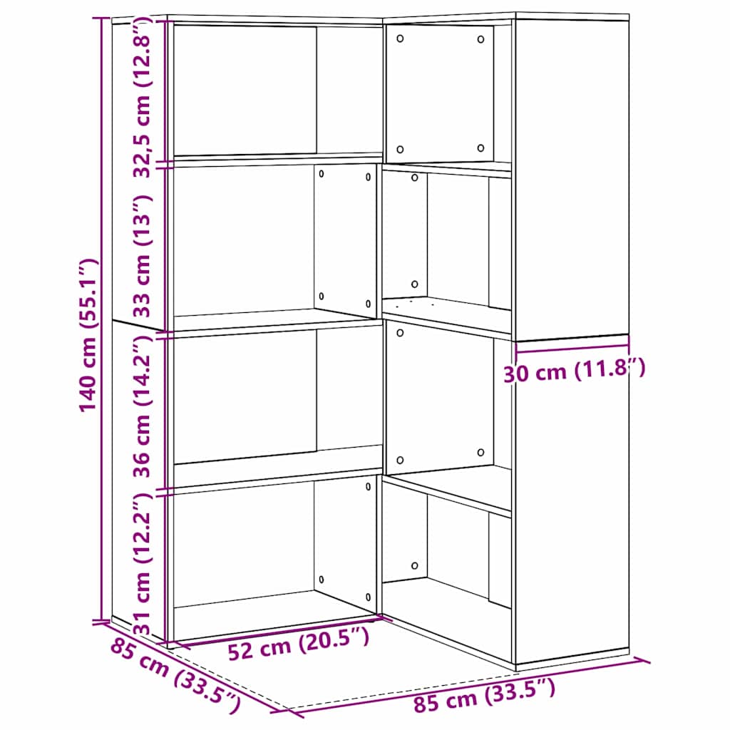 Bücherregal Schwarze Eiche 140 x 30 x 140 cm Holzwerkstoff