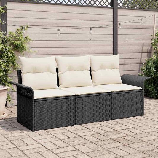 Garten-Sofa-Set 3 pcs Schwarz 196 x 62 x 85cm Poly-Rattan