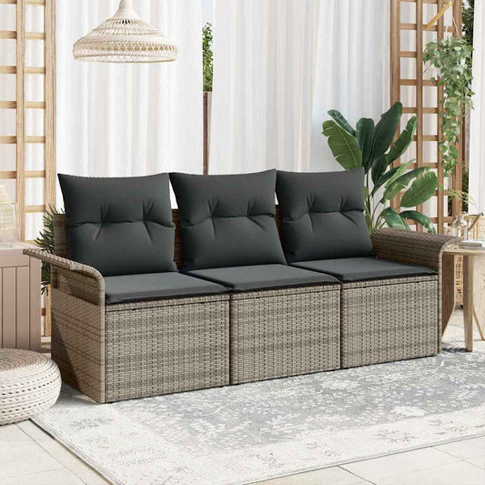 Garten-Sofa-Set 3 pcs Grau 196 x 62 x 85cm Poly-Rattan