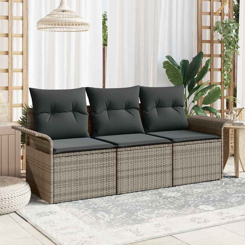 Garten-Sofa-Set 3 pcs Grau 196 x 62 x 85cm Poly-Rattan