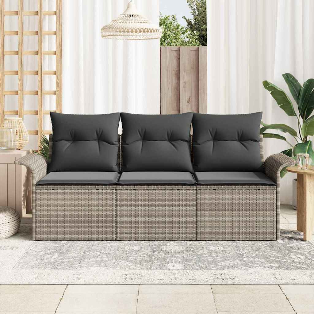 Garten-Sofa-Set 3 pcs Grau 196 x 62 x 85cm Poly-Rattan