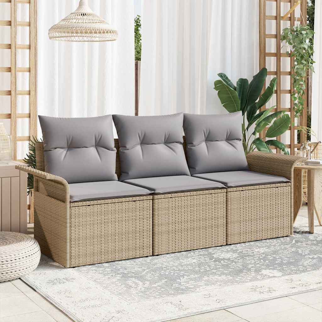 Garten-Sofa-Set 3 pcs Beige 196 x 62 x 85cm Poly-Rattan