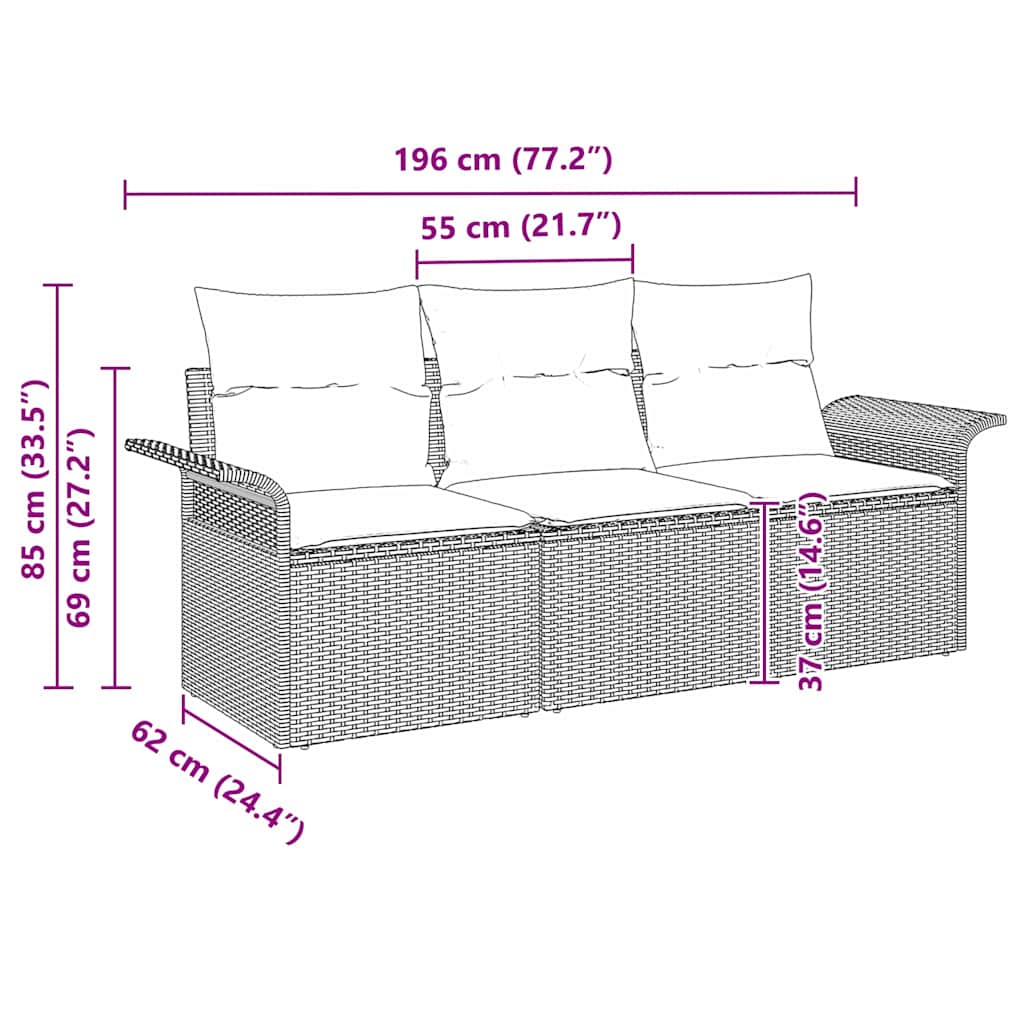 Garten-Sofa-Set 3 pcs Beige 196 x 62 x 85cm Poly-Rattan