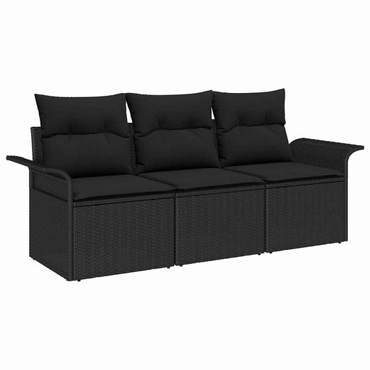 Garten-Sofa-Set 3 pcs Schwarz 196 x 62 x 85cm Poly-Rattan