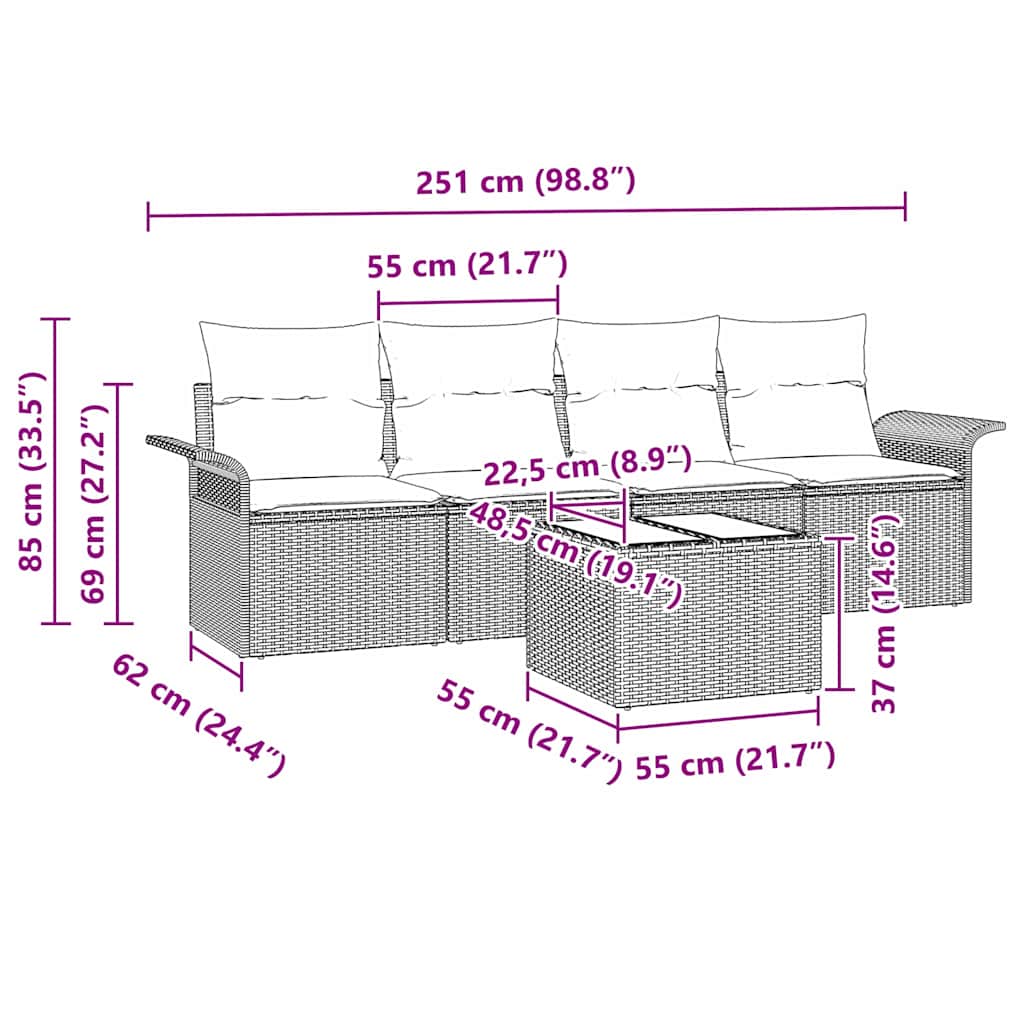 Garten-Sofa-Set 5 pcs Schwarz Poly Rattan