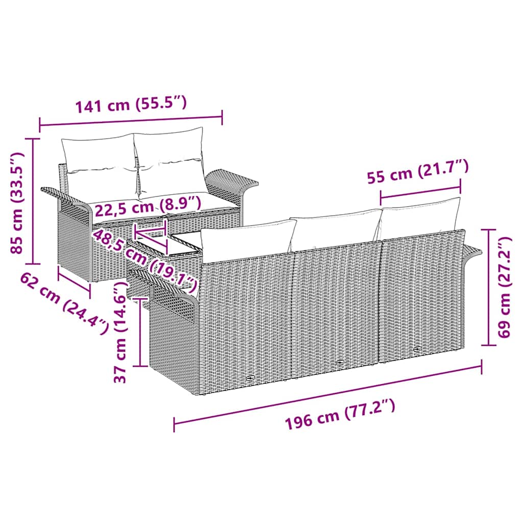 Garten-Sofa-Set 6 pcs Grau Poly Rattan
