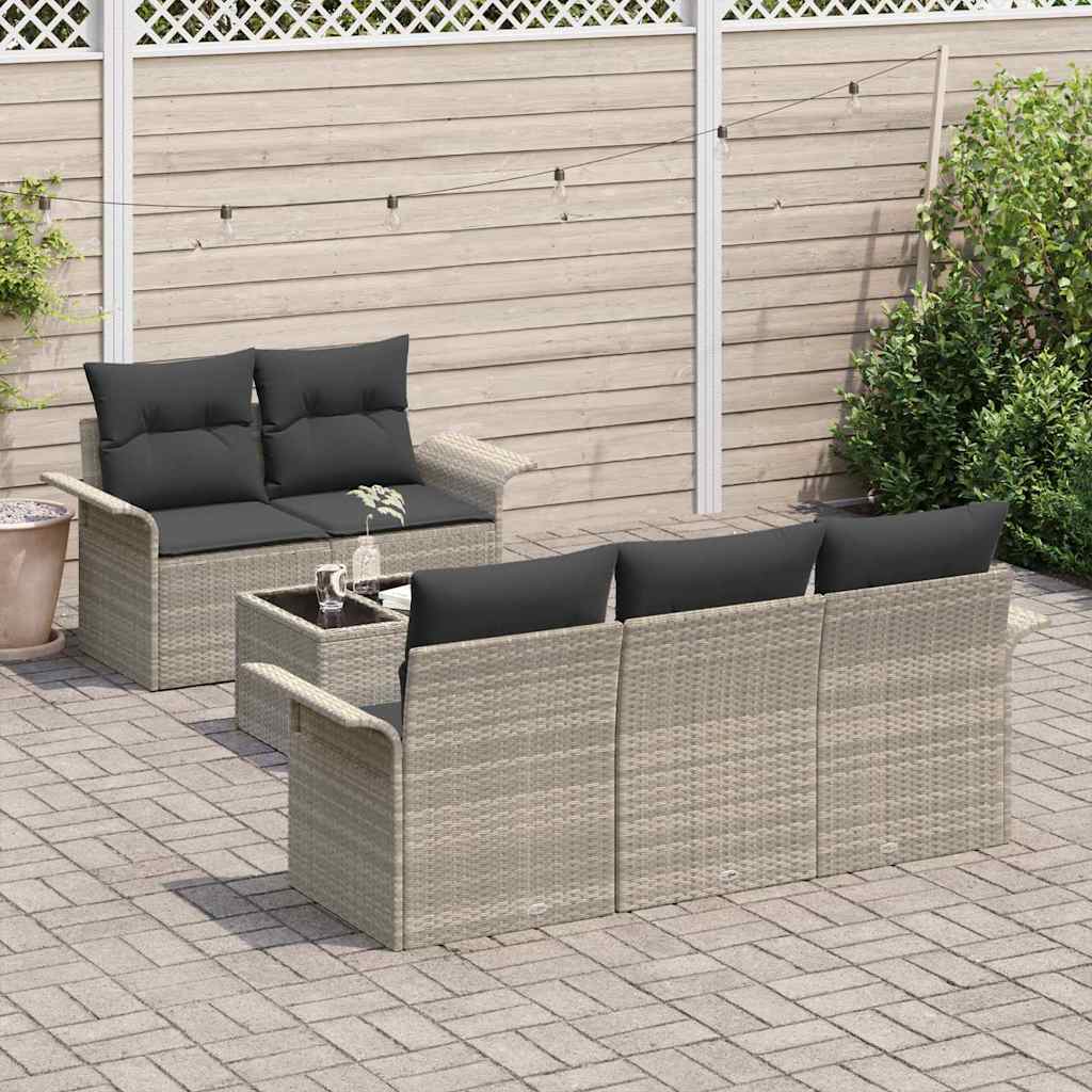 Garten-Sofa-Set 6 pcs Hellgrau Poly Rattan