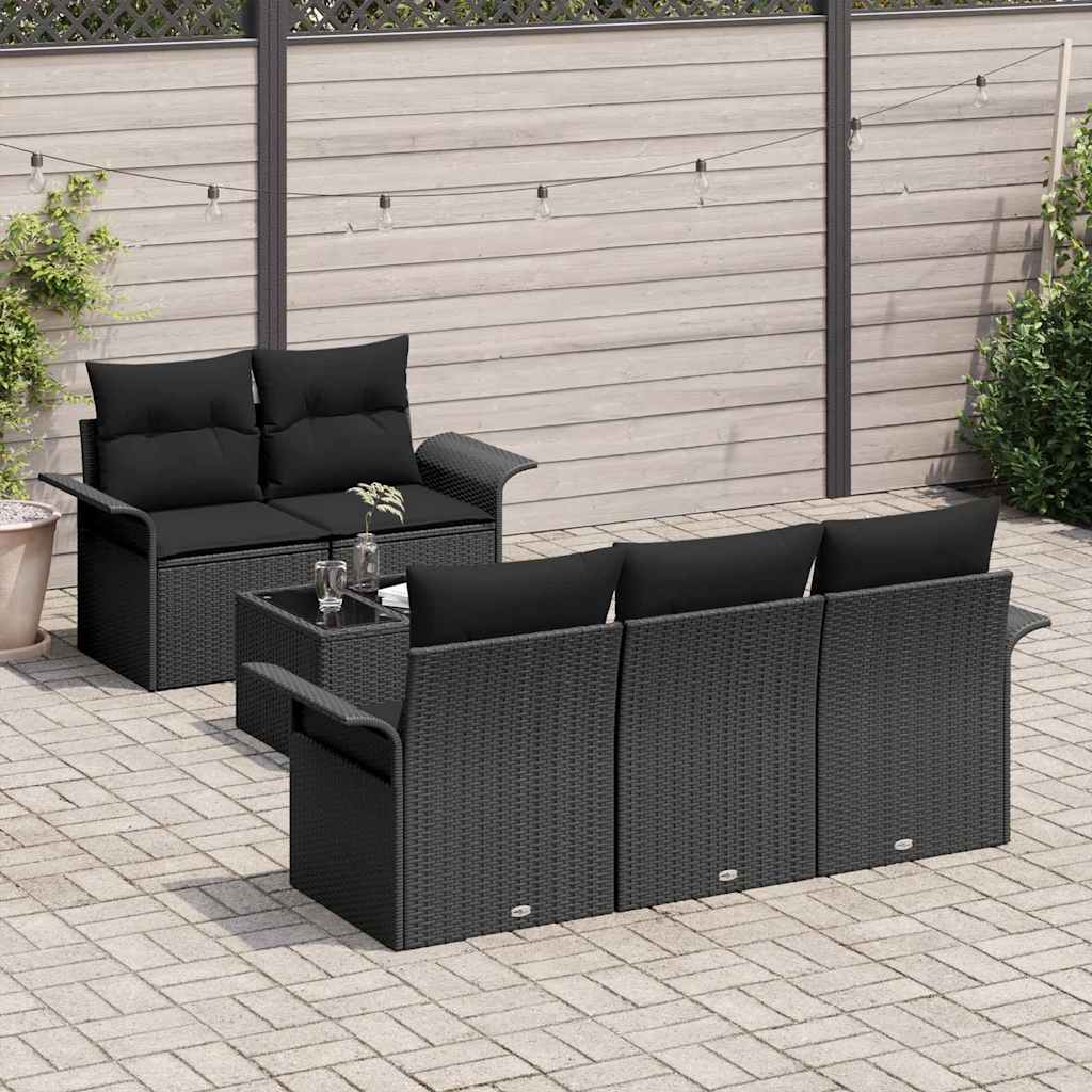 Garten-Sofa-Set 6 pcs Schwarz Poly Rattan