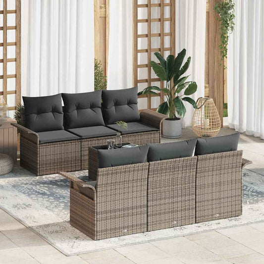 Garten-Sofa-Set 7 pcs Grau Poly Rattan