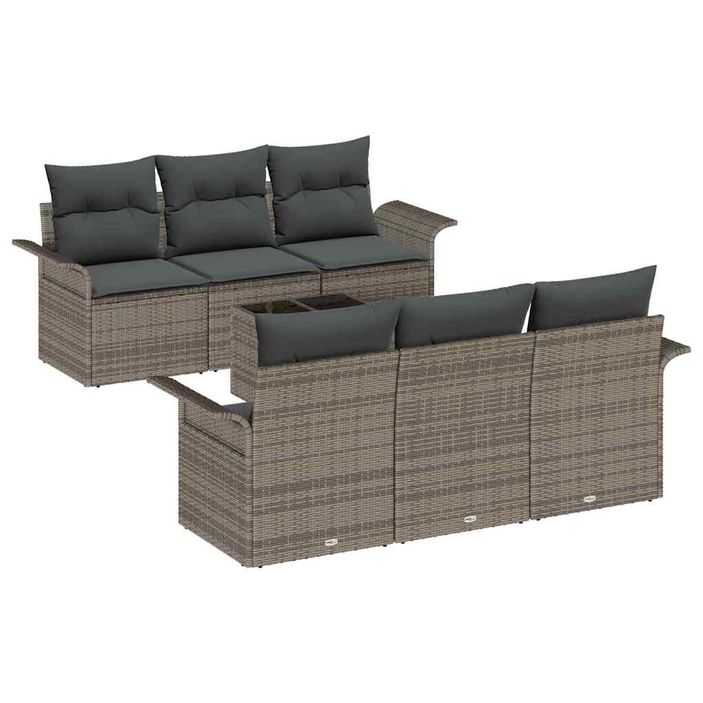 Garten-Sofa-Set 7 pcs Grau Poly Rattan