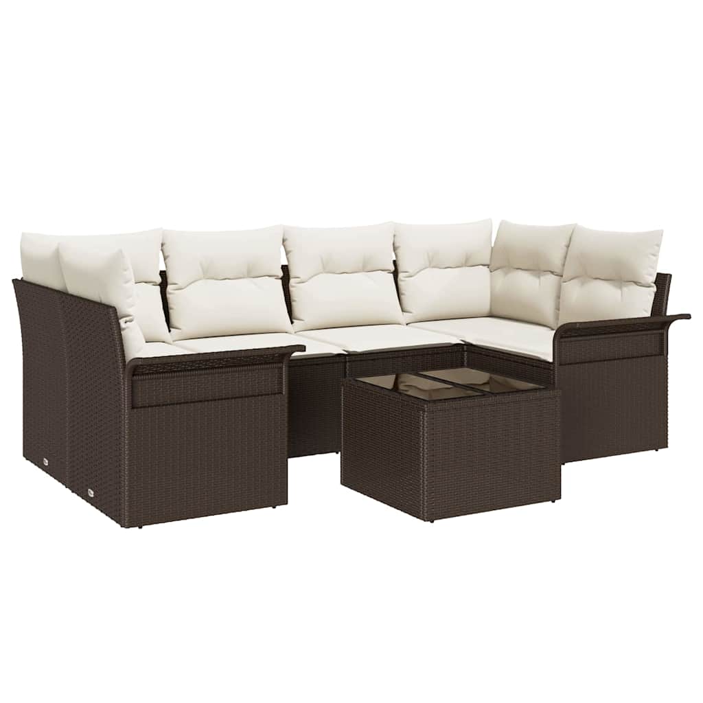 Garten-Sofa-Set 7 pcs Braun Poly Rattan