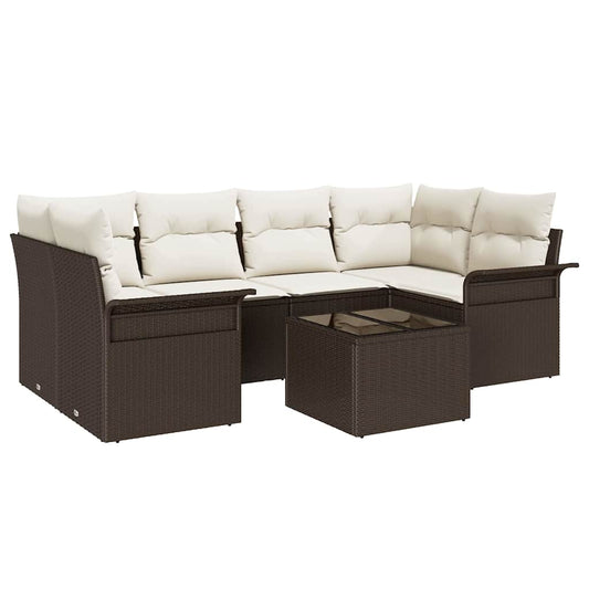 Garten-Sofa-Set 7 pcs Braun Poly Rattan