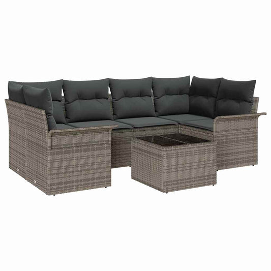 Garten-Sofa-Set 7 pcs Grau Poly Rattan