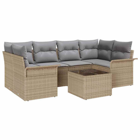 Garten-Sofa-Set 7 pcs Beige Poly Rattan
