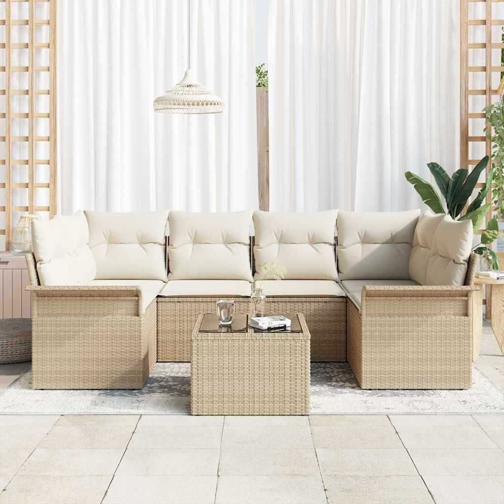 Garten-Sofa-Set 7 pcs Beige Poly Rattan