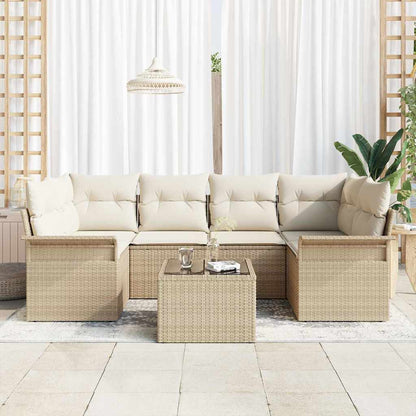 Garten-Sofa-Set 7 pcs Beige Poly Rattan