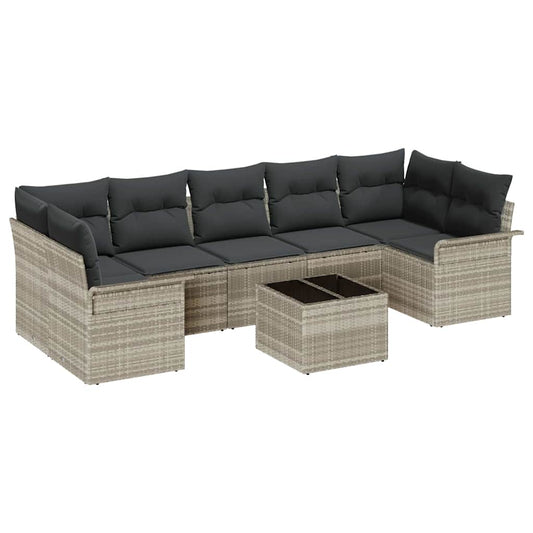 Garten-Sofa-Set 8 pcs Hellgrau Poly Rattan