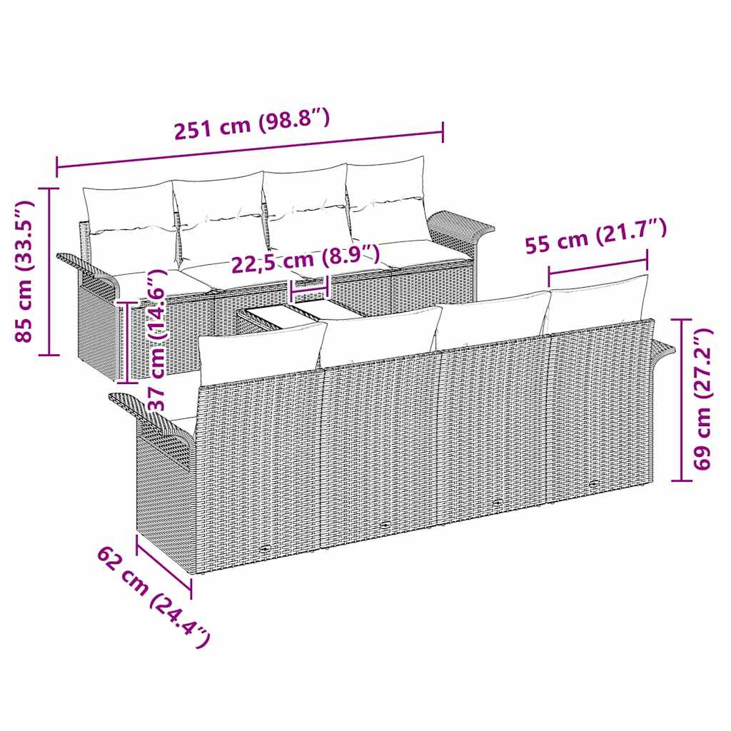 Garten-Sofa-Set 9 pcs Braun Poly Rattan
