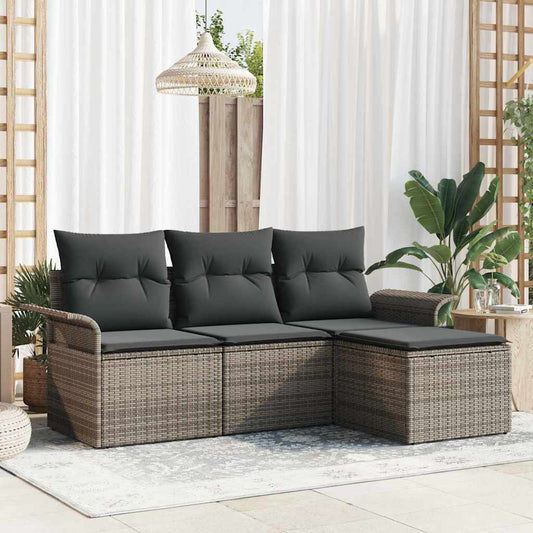 Garten-Sofa-Set 4 pcs Grau 55 x 55 x 37 cm Poly-Rattan