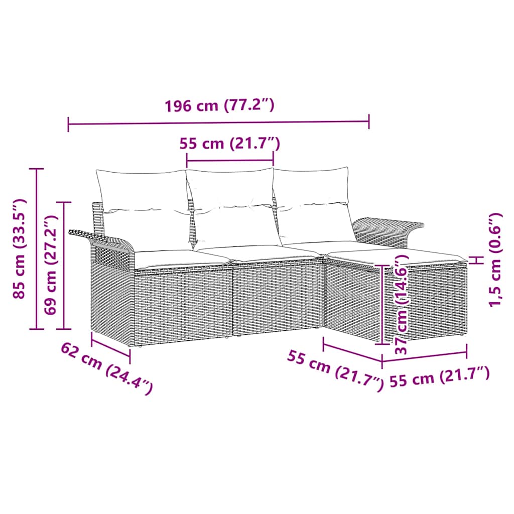 Garten-Sofa-Set 4 pcs Beige 55 x 55 x 37 cm Poly-Rattan