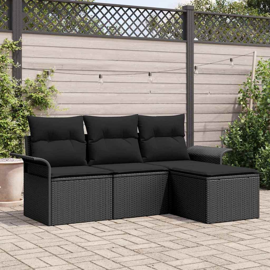 Garten-Sofa-Set 4 pcs Schwarz 55 x 55 x 37 cm Poly-Rattan