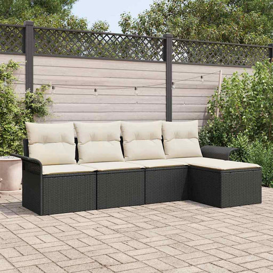 Garten-Sofa-Set mit Kissen 5 pcs Schwarz Poly Rattan