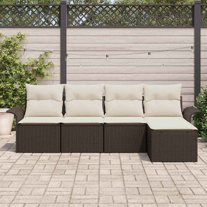 Garten-Sofa-Set mit Kissen 5 pcs Braun Poly Rattan