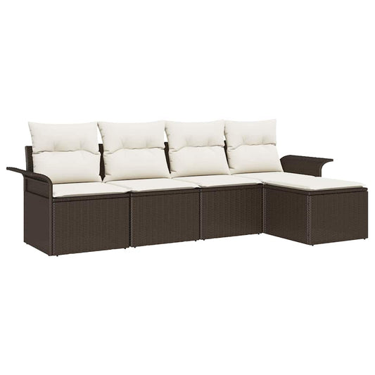 Garten-Sofa-Set mit Kissen 5 pcs Braun Poly Rattan