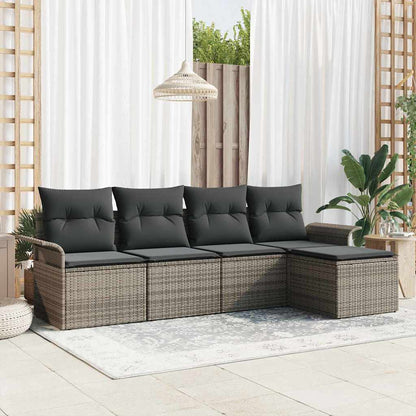 Garten-Sofa-Set mit Kissen 5 pcs Grau Poly Rattan