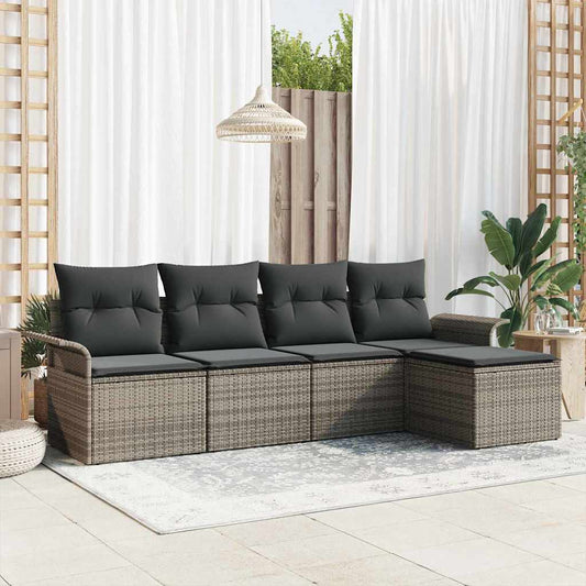 Garten-Sofa-Set mit Kissen 5 pcs Grau Poly Rattan