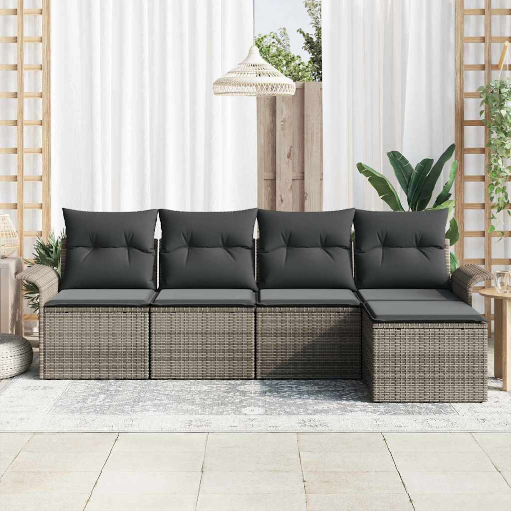 Garten-Sofa-Set mit Kissen 5 pcs Grau Poly Rattan