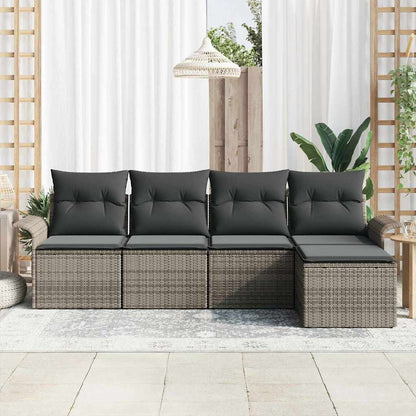 Garten-Sofa-Set mit Kissen 5 pcs Grau Poly Rattan