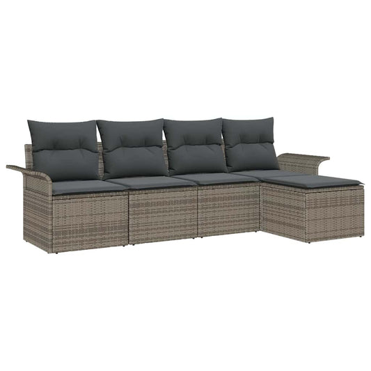Garten-Sofa-Set mit Kissen 5 pcs Grau Poly Rattan