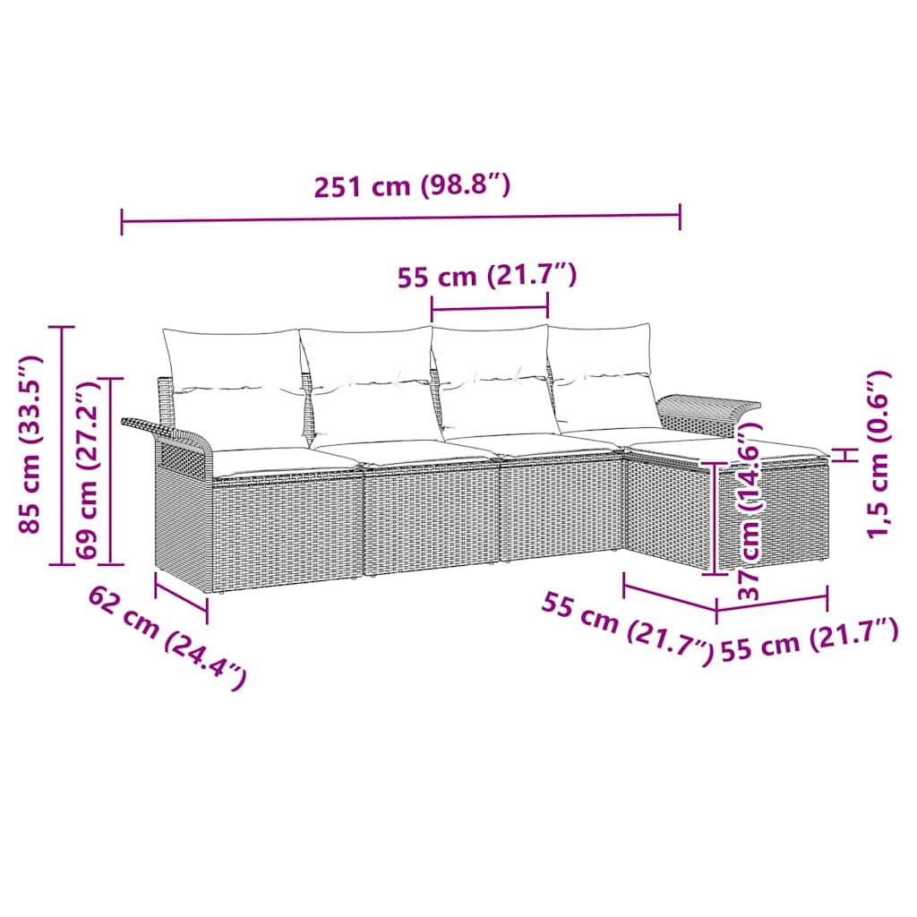 Garten-Sofa-Set mit Kissen 5 pcs Grau Poly Rattan