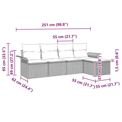Garten-Sofa-Set mit Kissen 5 pcs Grau Poly Rattan