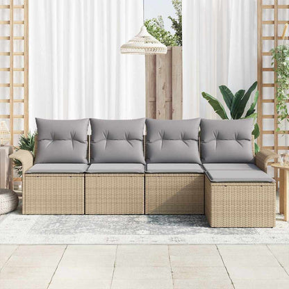 Garten-Sofa-Set mit Kissen 5 pcs Beige Poly Rattan