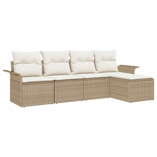 Garten-Sofa-Set mit Kissen 5 pcs Beige Poly Rattan