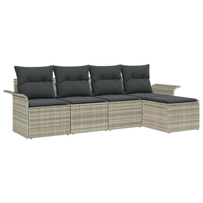 Garten-Sofa-Set mit Kissen 5 pcs Hellgrau Poly Rattan