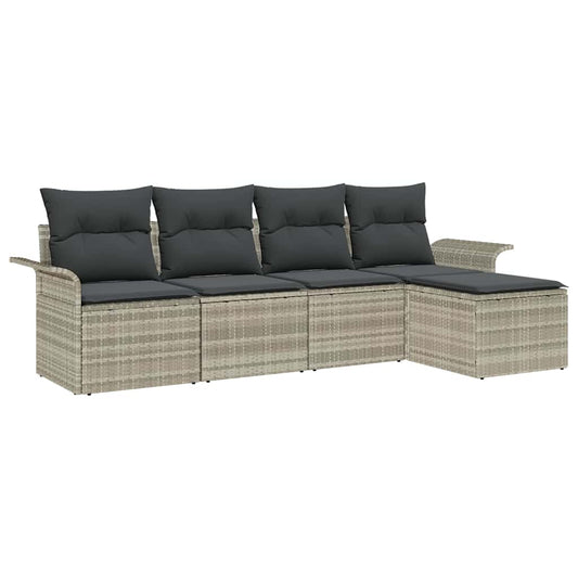 Garten-Sofa-Set mit Kissen 5 pcs Hellgrau Poly Rattan