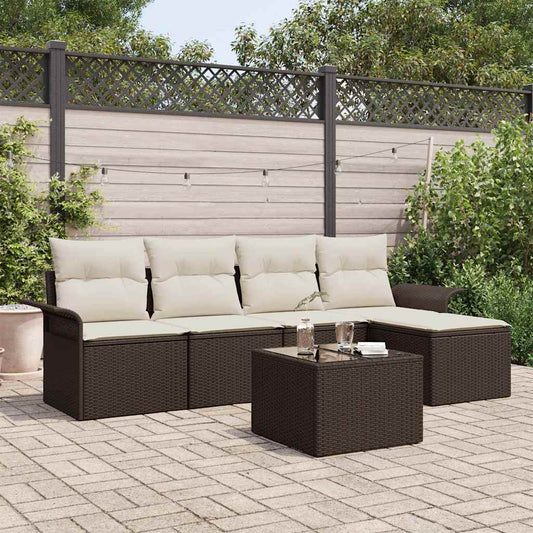 Garten-Sofa-Set mit Kissen 6 pcs Braun Poly Rattan