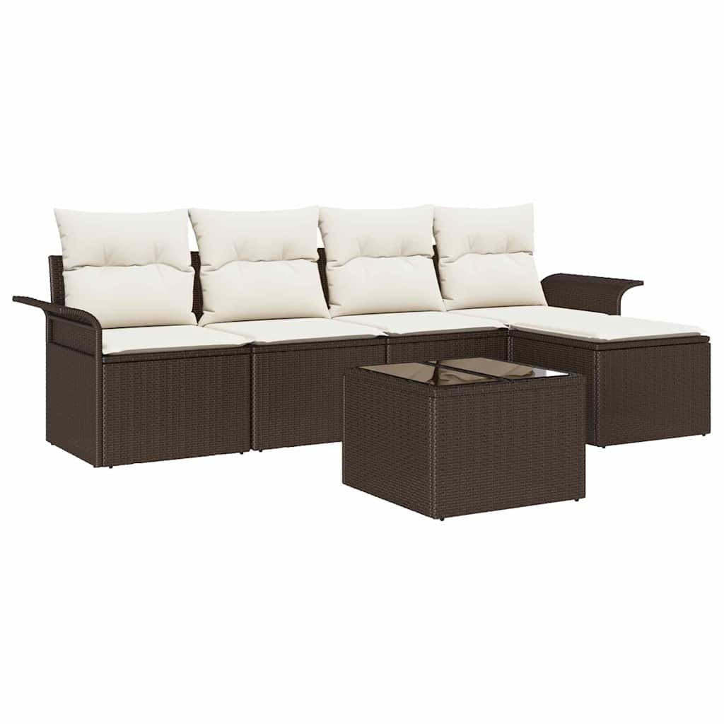 Garten-Sofa-Set mit Kissen 6 pcs Braun Poly Rattan