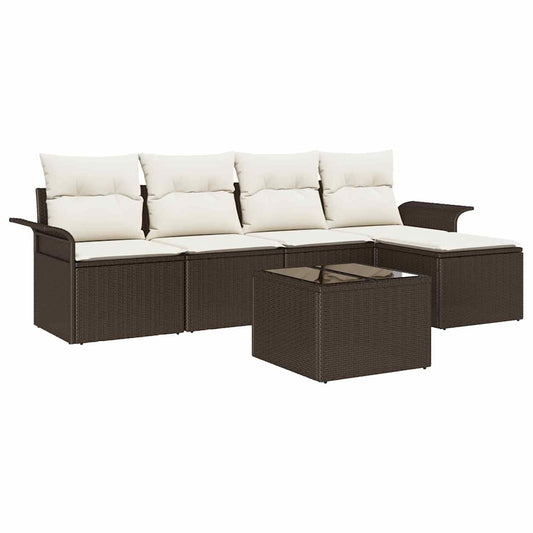 Garten-Sofa-Set mit Kissen 6 pcs Braun Poly Rattan